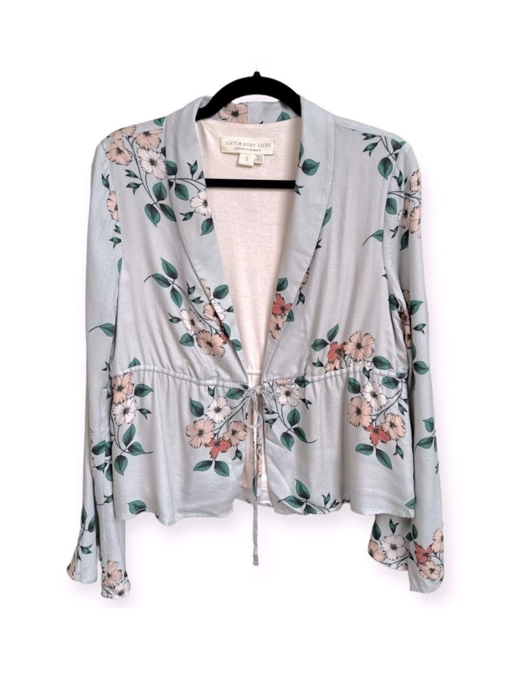 New Saltwater LUXE Dove Floral Tie Front Blazer Blouse Size: Small